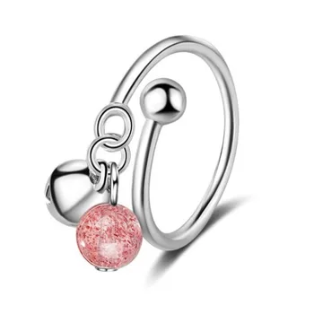 

New Fashion Exquisite Pink Crystal Bell Female 925 Sterling Silver Jewelry Natural Simple Women Opening Rings SR630
