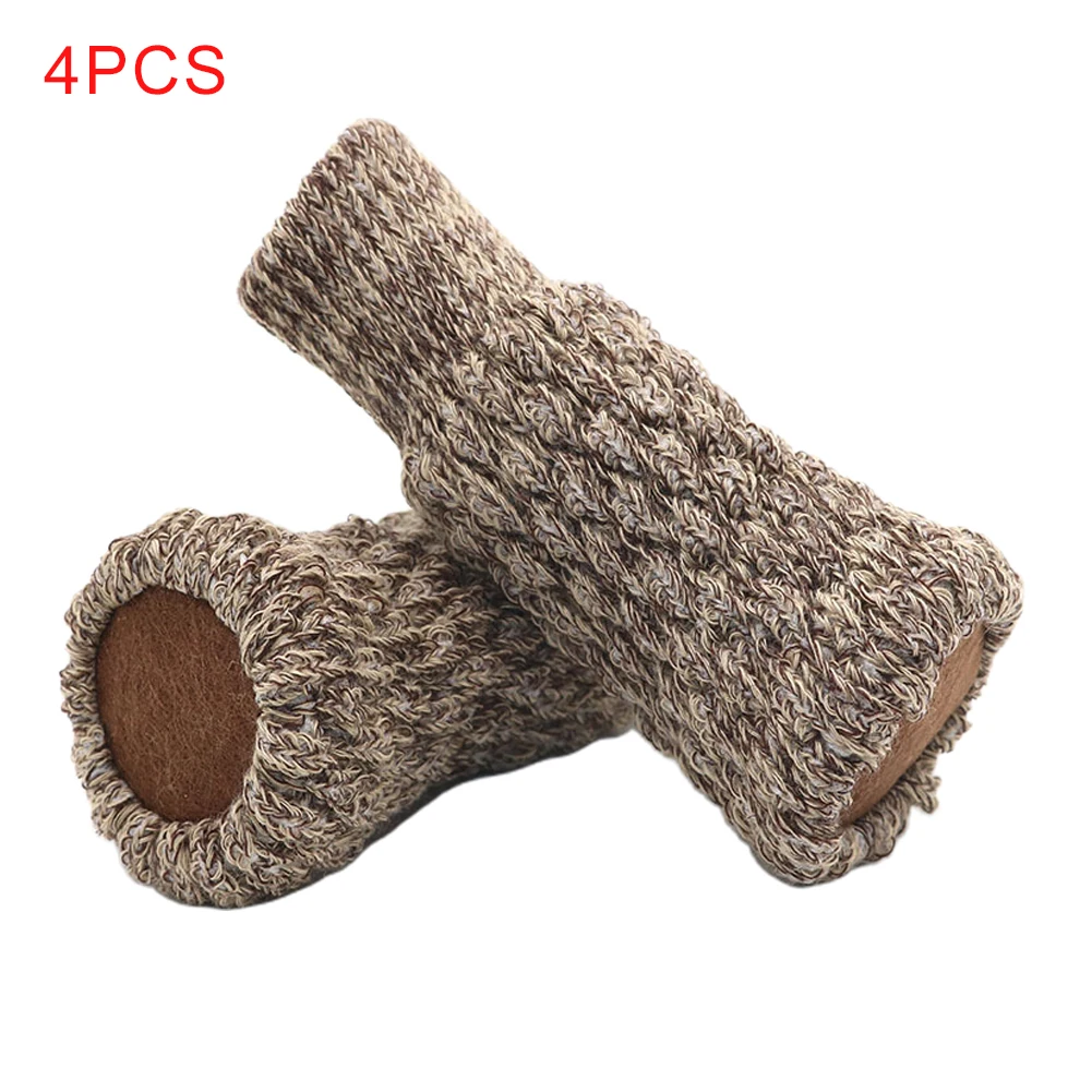 

4pcs Home Decor Anti Scratch Furniture Cover Non Slip Solid Thickened Elastic Floor Protector Knitted Sleeve Chair Leg Socks