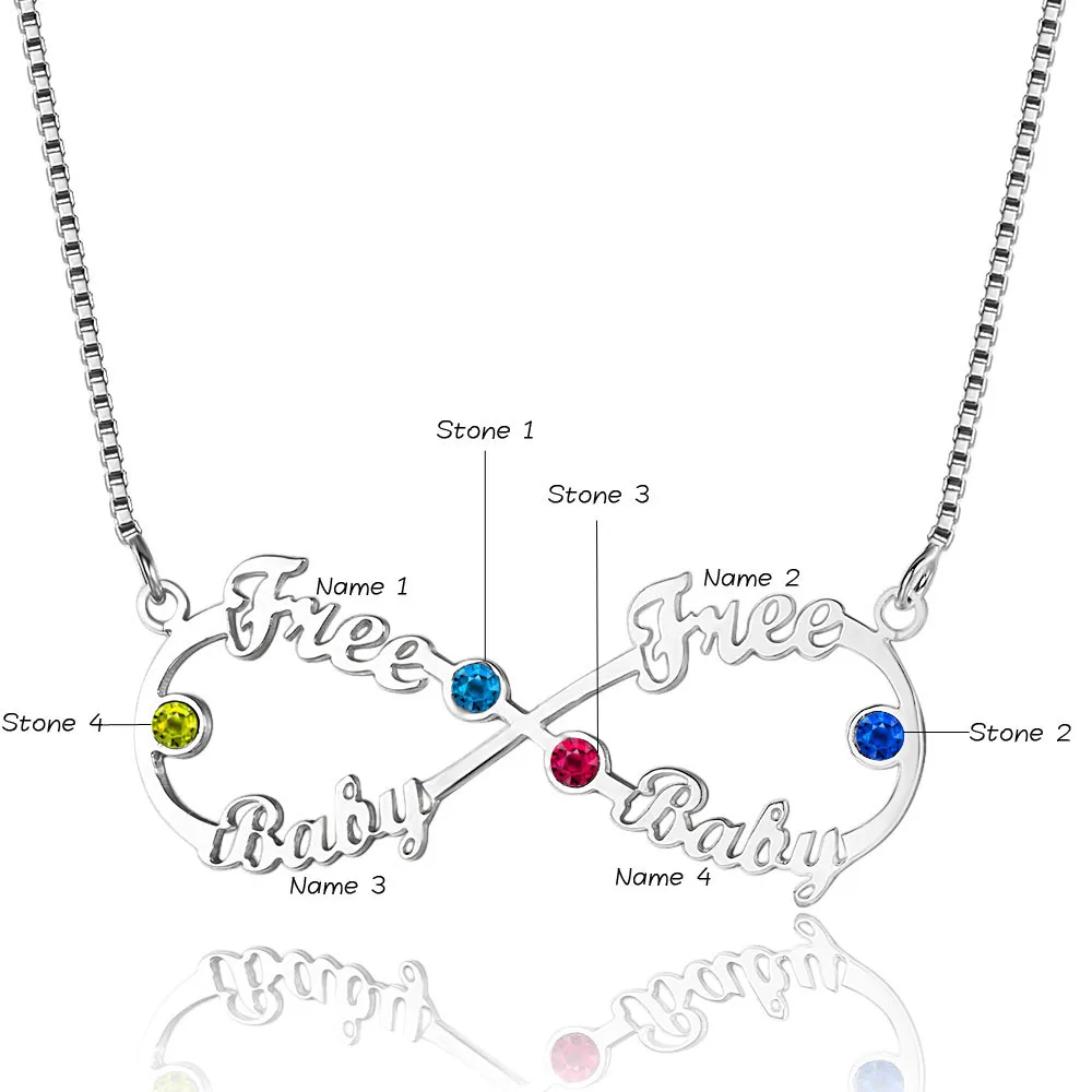 Персонализированные серебряные Бесконечность 4 названия ожерелье с камнями по месяцу рождения табличка ожерелье на заказ любое имя кулон ювелирные изделия подарок