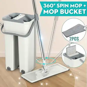 

Spin Flat Squeeze Mop Bucket Hand Free Wringing Floor Cleaning Mop Microfiber Mop Pads Wet/Dry Hardwood Floor Cleaning Tools