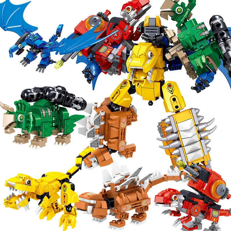 

670pcs Tyrannosaurus Dinosaur Transformation Robot Building Blocks Velociraptor Pterosaur Model Bricks Kid Toy For Boy