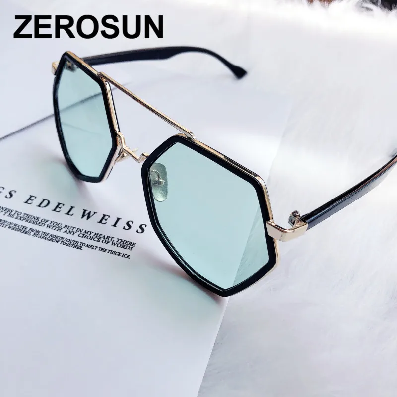 Zerosun полигон солнцезащитные очки для женщин Восьмиугольные солнцезащитные очки для женщин розовые зеркальные негабаритные оттенки Новинка стиль