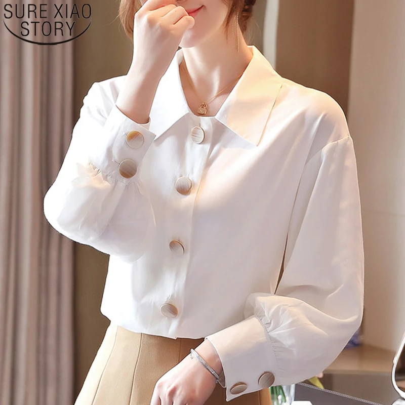 White Shirts Women Blouses Polo Collar 