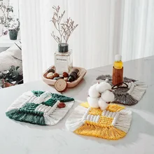 Cotton Braid Table Mat Handmade Macrame Coaster Bohemia Style Cup Cushion Square Cup Pad Placemats Table Decoration Accessories