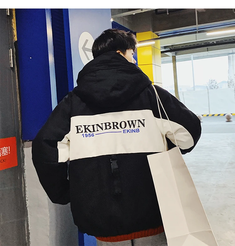Winter New Japanese Bread Service Men's Fashion Casual Print Loose Thick Workwear Cotton Coat White / Black M-5XL