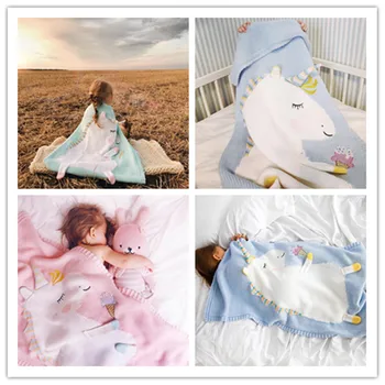 

Cute Unicorns Knitted Baby Blankets Swaddle Wraps Soft Newborn Infant Boys Girls Soft Receiving Bedding Blankets Quilt 60*120cm