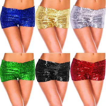 

2019 Summer Women Ladies Solid Sequin Shorts Bling Hot Boy Leg Dance Wear 1980s Costume Party