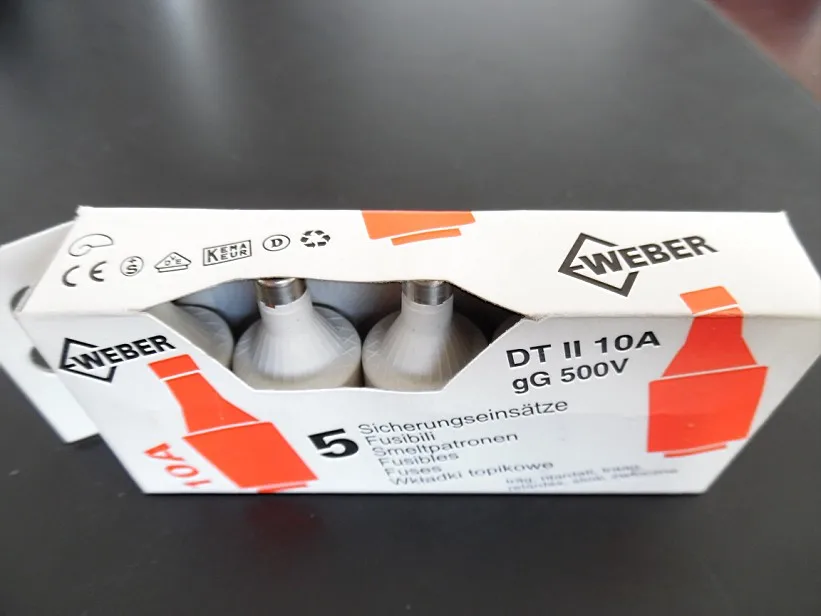 Fuses: WEBER DT II 10A 500V gG / DII 16A 500V gG / DT II 20A 500V gG