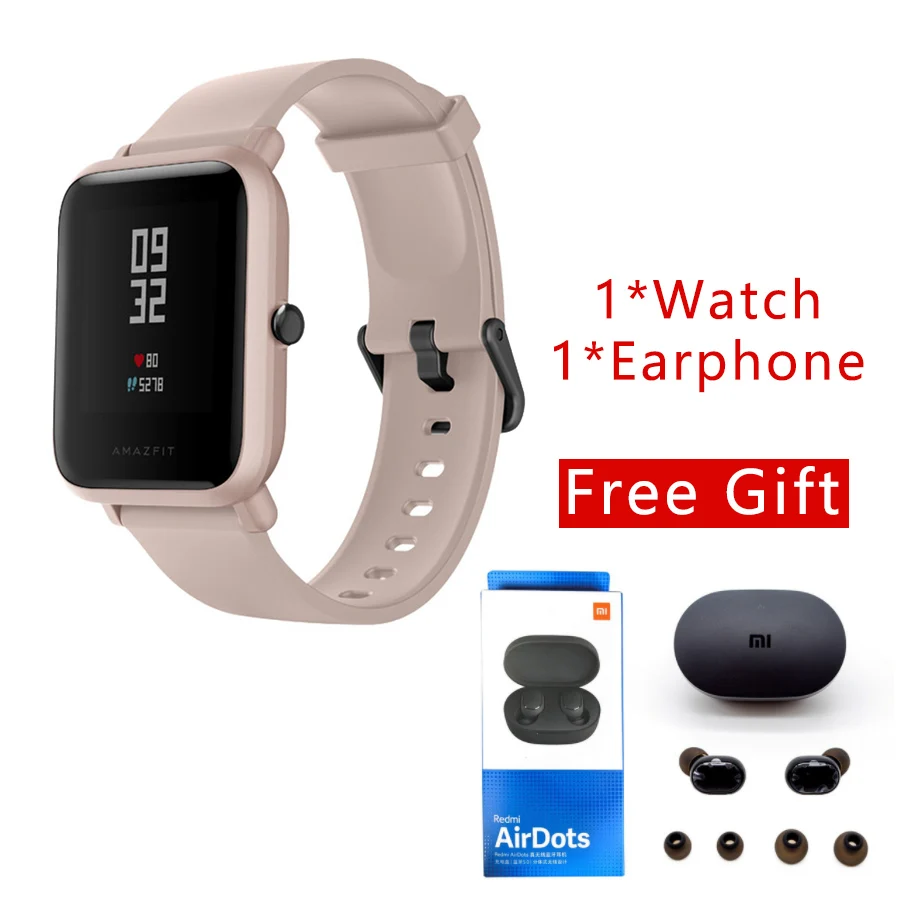 Huami Amazfit Bip Lite Смарт-часы Bluetooth TWS спортивный монитор сердечного ритма 3 м водонепроницаемый PK Xiaomi Amazfit bip Smartwatch - Цвет: Pink-airdots