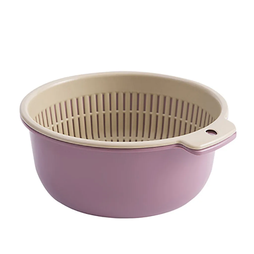 Purple Двухслойный фильтр для мытья, ситечко для кухонного инструмента, дизайн разделительной корзины, PP материал, корзина для мытья фруктов, гаджет для чистки - Цвет: Purple