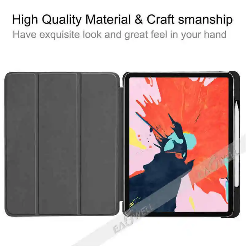 Умный чехол для планшета iPad Pro 12,9 дюйма, противоударный трехскладной чехол-подставка из искусственной кожи с откидной крышкой, чехол с функцией автоматического сна