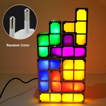 

Night DIY Decorative For Tetris Blocks LED Light Stackable Desk Lamp Kids Gift Constructible Toy Romantic Random Color