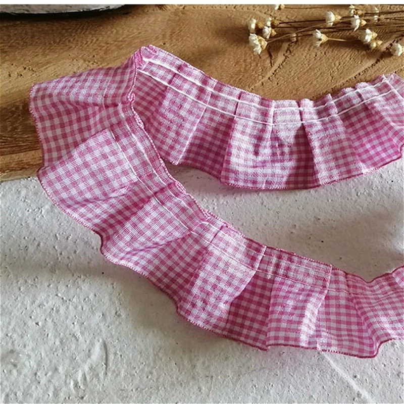 고품질 격자 무늬 리본 주름 레이스 원단, DIY 의류 스커트 크래들 소재 홈 섬유 바느질 애완 동물 장난감 인형 옷 트림