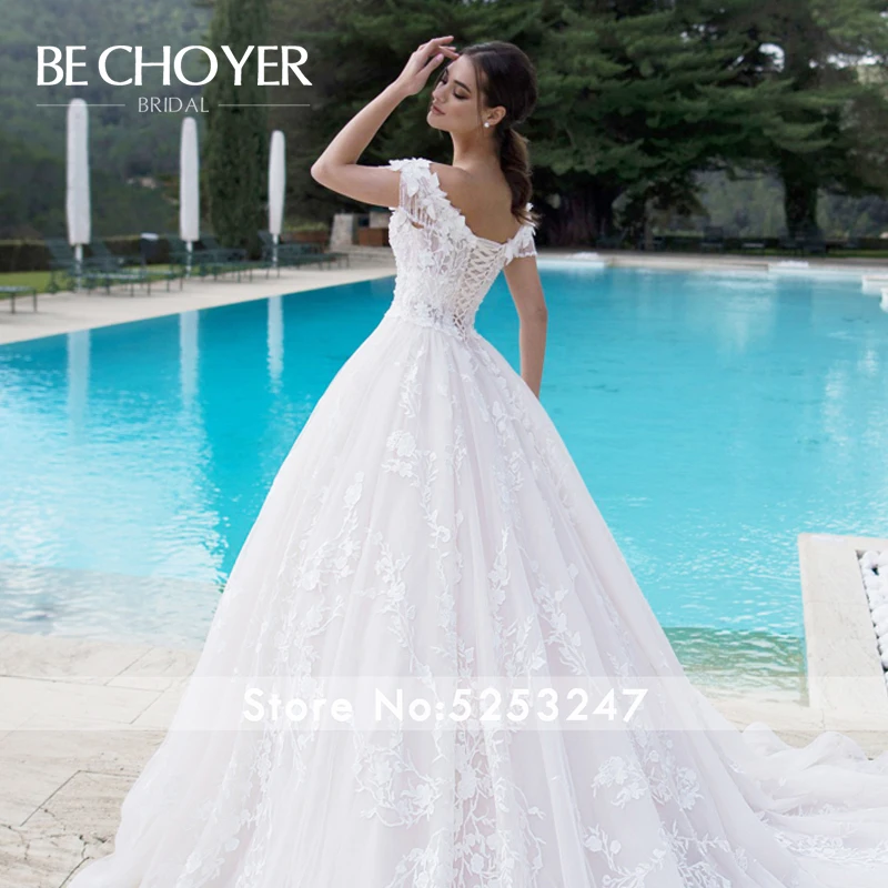Роскошное вышитое бисером свадебное платье с объемными цветами BECHOYER K175 милое платье с открытыми плечами с аппликацией кружевное бальное платье для невесты Vestido de Noiva