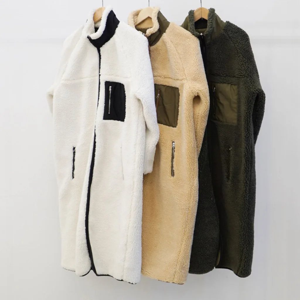Manteau femme hiver зимнее женское пальто из овечьей шерсти с бархатным воротником, куртка на молнии и цветной длинный Тренч, пальто из искусственного меха fourrure