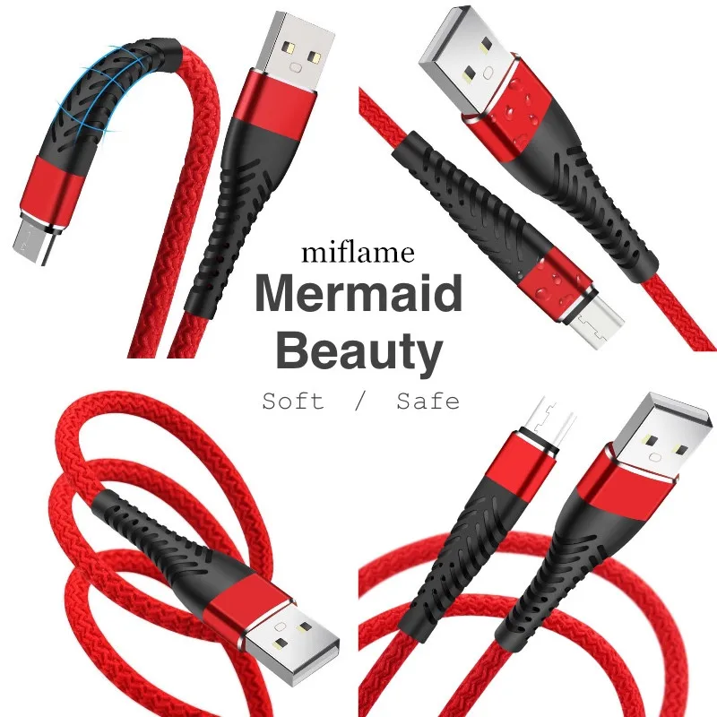 

Miflame Mermaid USB Cable Fast Charging 1m 2m 3m Data USB Micro USB Cable Type C Charger Cable i0S Charging Cord Long Wire