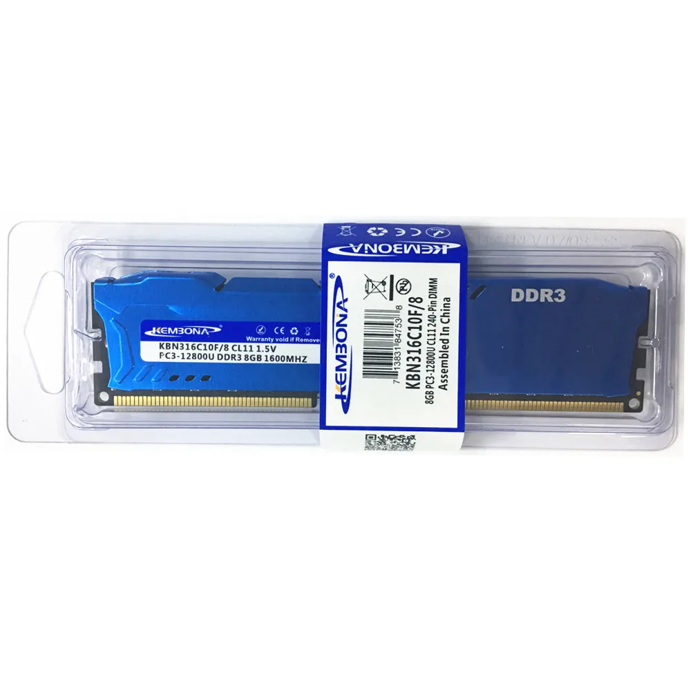 KEMBONA DDR3 16 Гб 1600 МГц(комплект из 2,2X8 Гб двухканальный) PC3-12800 Полная совместимость со всеми материнскими платами теплоотвод