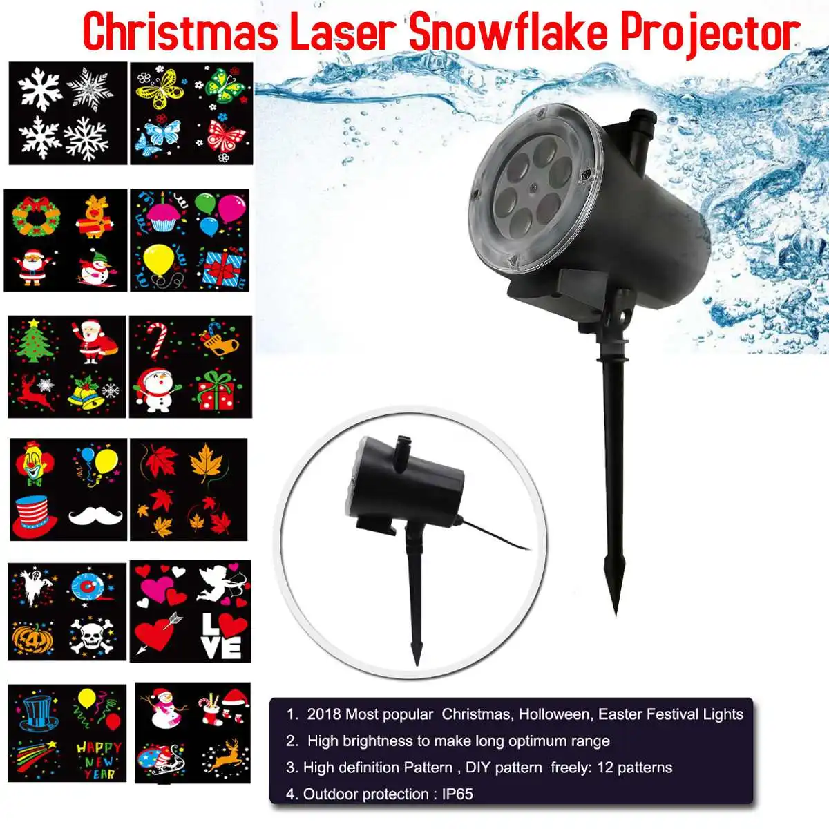 

12 Patterns Christmas Laser Snowflake Motion Projector Outdoor LED Waterproof Disco Lights Home Garden Star Light Indoor Decor