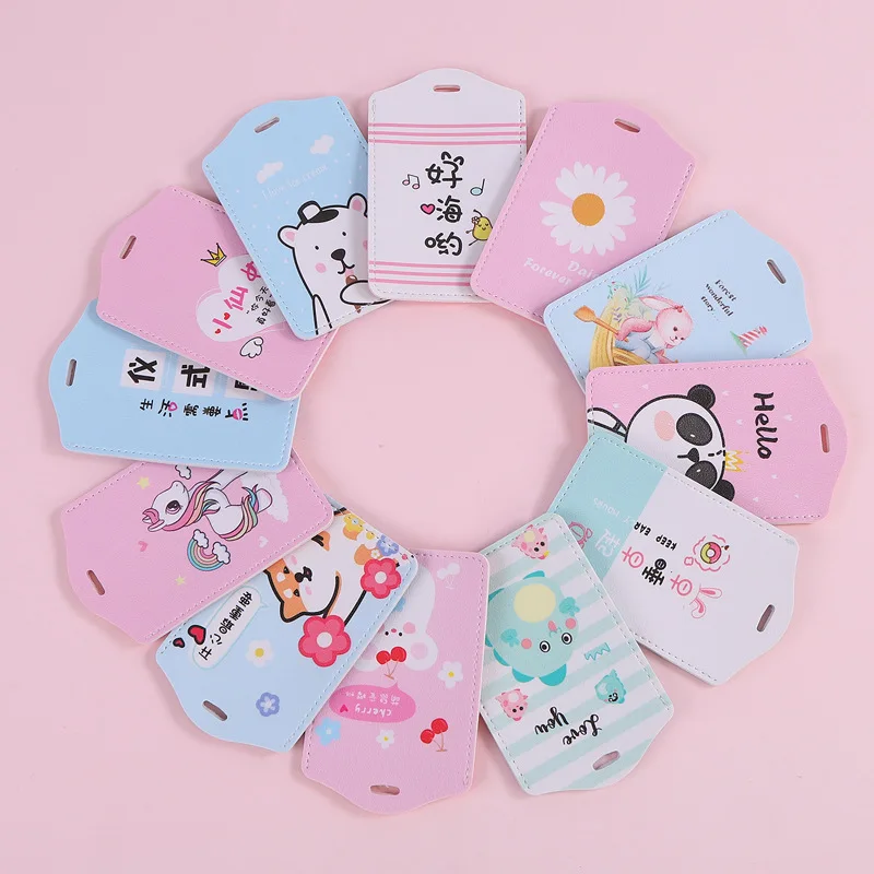 Funda de cuero PU para tarjetas de identificación para niños y niñas, con cordón, bonito Panda, dibujo de dinosaurio, funda para tarjeta de acceso