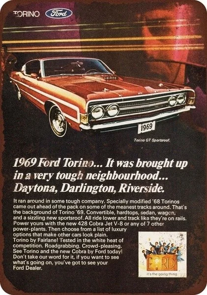 1972 ford Torino GT Ad Vintage Look Reproduction 8x12 Metal Sign 
