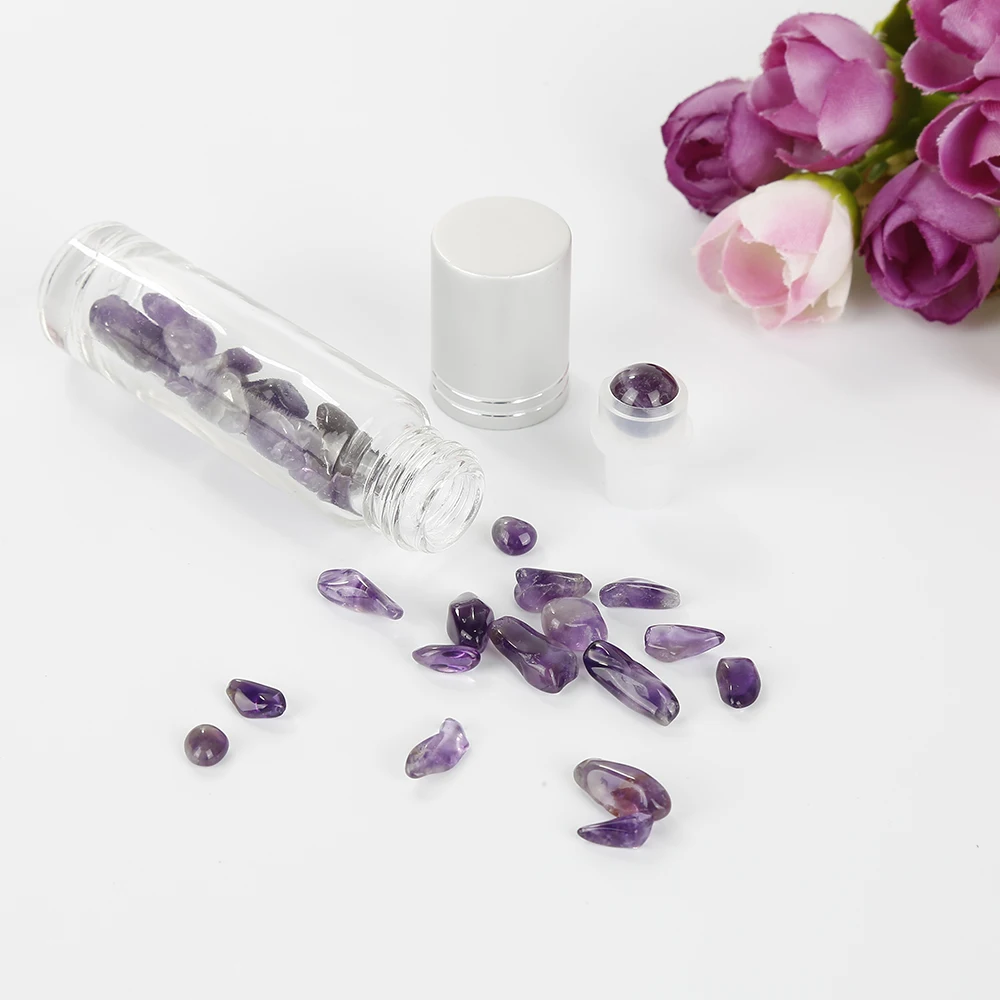 10pcs/set 10 Ml Frosted Glass Bottle Natural Gemstone Oil Ball Bottle Can Be Refilled With Transparent Perfume Oil Liquid