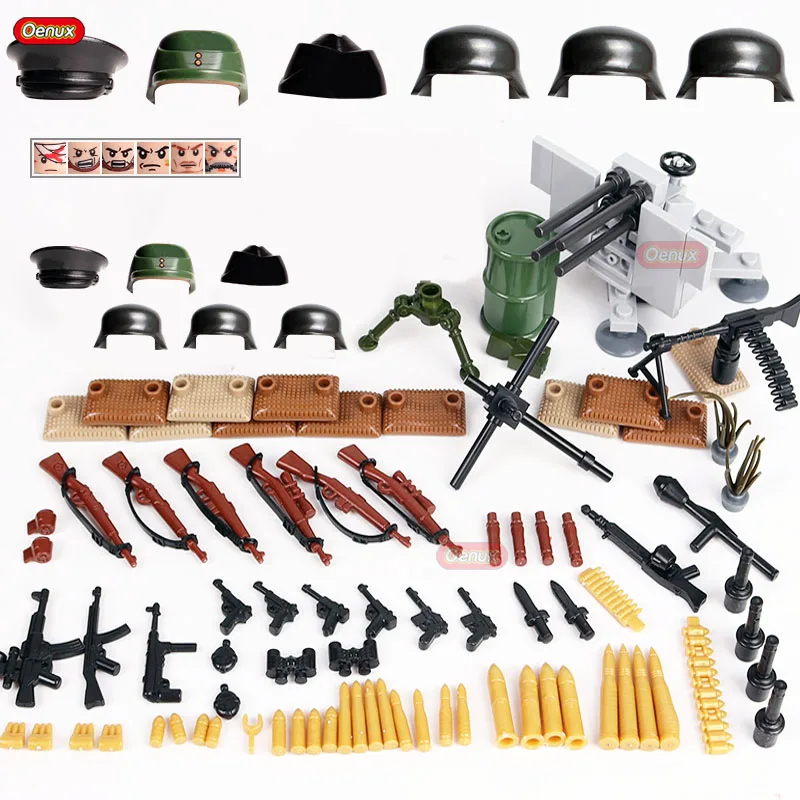 

Oenux World War 2 6pcs German Army Soldiers Figures Military Building Block Set WW2 Military Weapons Model Brick MOC Toy For Kid