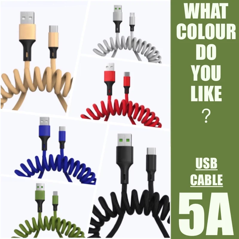 

5A Spring USB Charging Cord Mobile Phone Data Cable 1.5m Micro USB Charger Type C Fast Charging Cable For Huawei Xiaomi Samsung