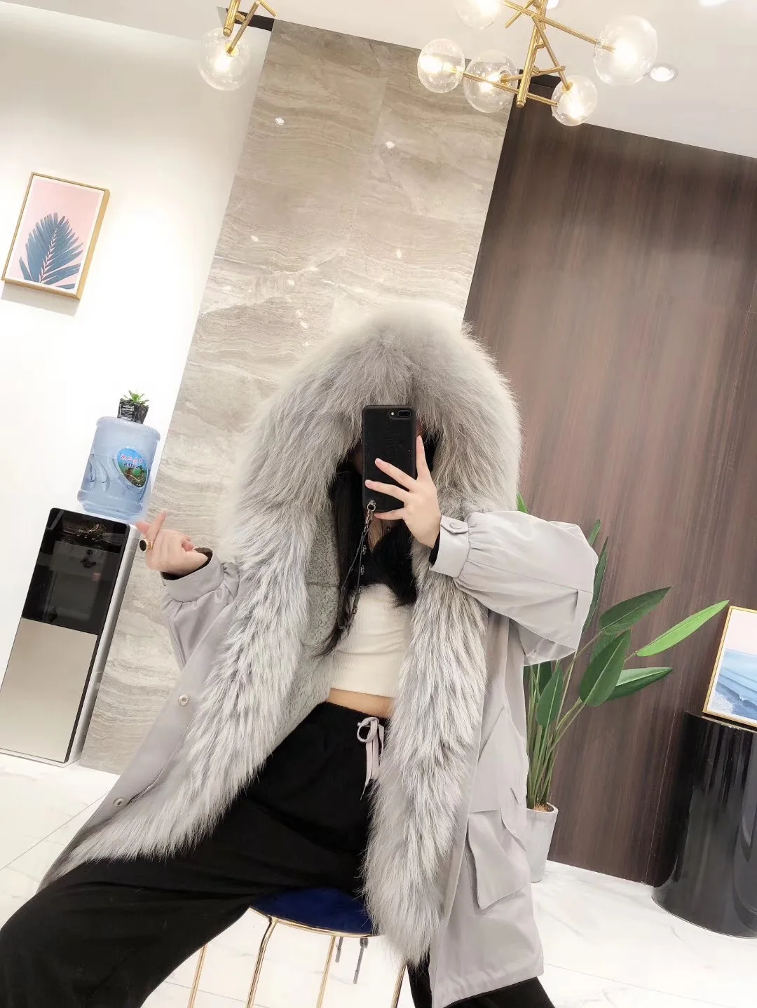grey grey OFTBUY натуральным лисьим мехом пальто Для женщин зимняя куртка настоящий пуховик с мехом лисы верхняя одежда теплая дутая куртка с мехом кролика вкладыш Уличная мода - Цвет: grey grey