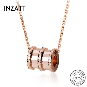

INZATT Real 925 Sterling Silver Zircon Cylinder Elegant Choker Necklace For Fashion Women party Fine Jewelry cute Accessories