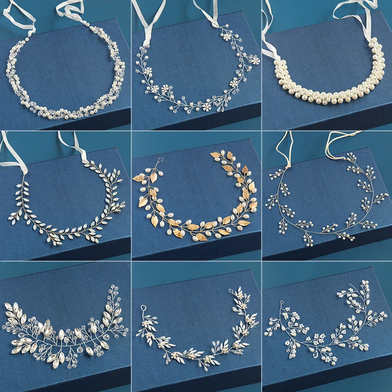Wedding Hair Accessories Crystal Pearl Headband tiara Flower Headpiece Hair Vine Women Jewelry Bridal Accessories
