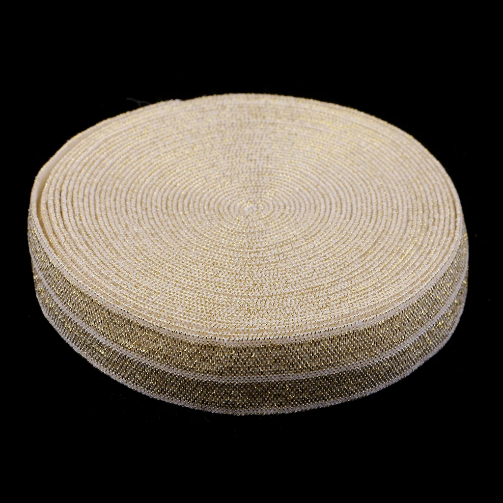 5 Yards 1.5 cm Wide, Nylon Sewing Glitter Fold Over Elastic Stretch Trim Elastic Ribbon for Headband Clothes Dress Decoration