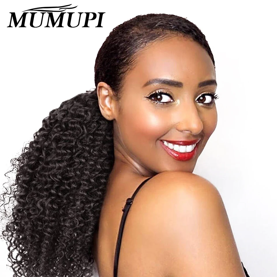 

MUMUPI drawstring puff afro kinky short curly warp around ponytail extension wig hair pony clips band for black women