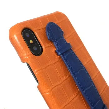 

Genuine Leather Hand Strap Holder Phone Cases For iPhone X XS Max 10 Luxury Crocodile Thin Hard Back Cover for iPhonex Orange