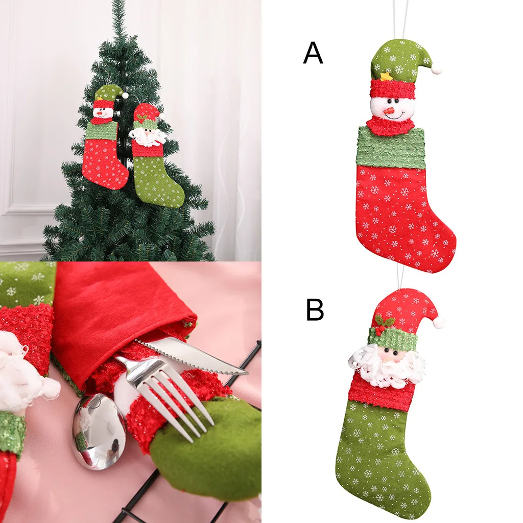 Christmas Stockings Hanging Ornaments Santa Claus Sock Gift Kids Candy Bag Xmas Gift Holders Christmas Tree Decorations