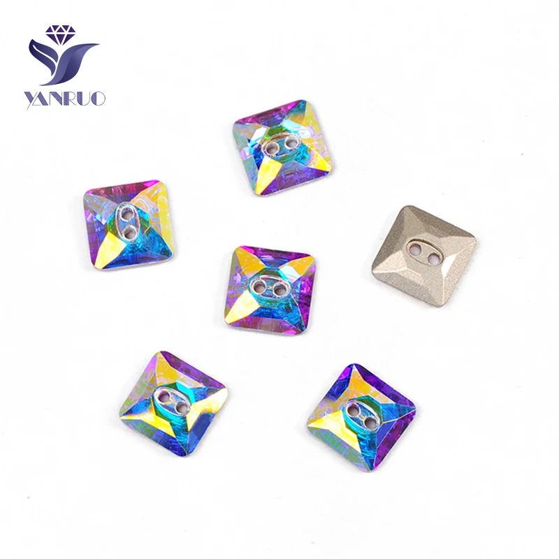 YANRUO 3017 All Sizes AB Square Sew On Crystal Strass Glass Craft DIY Sofa Decorative Buttons For Sewing Accessories | Дом и сад
