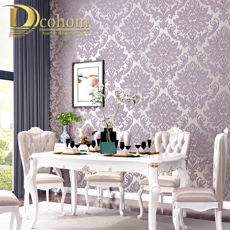 Grey Purple BrownWhite Embossed Damask Wallpaper Bedroom Living room Background Floral Pattern 3D Textured Wall Paper Home Decor
