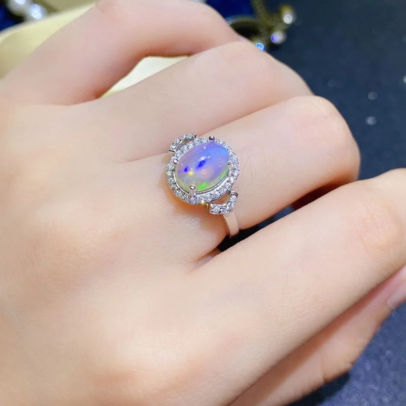 Натуральный белый опал овальное кольцо Бесплатная доставка 7*9 мм 1.1ct драгоценный