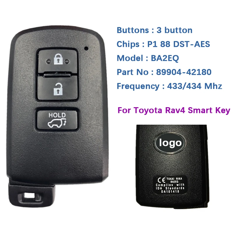 CN007087 Aftermarket 3Buttons Toyota Rav4 Smart Key BA2EQ P1 88 DST-AES Chip 433MHz 89904-42180 89904-42321 Keyless Go  fuel injectors for car