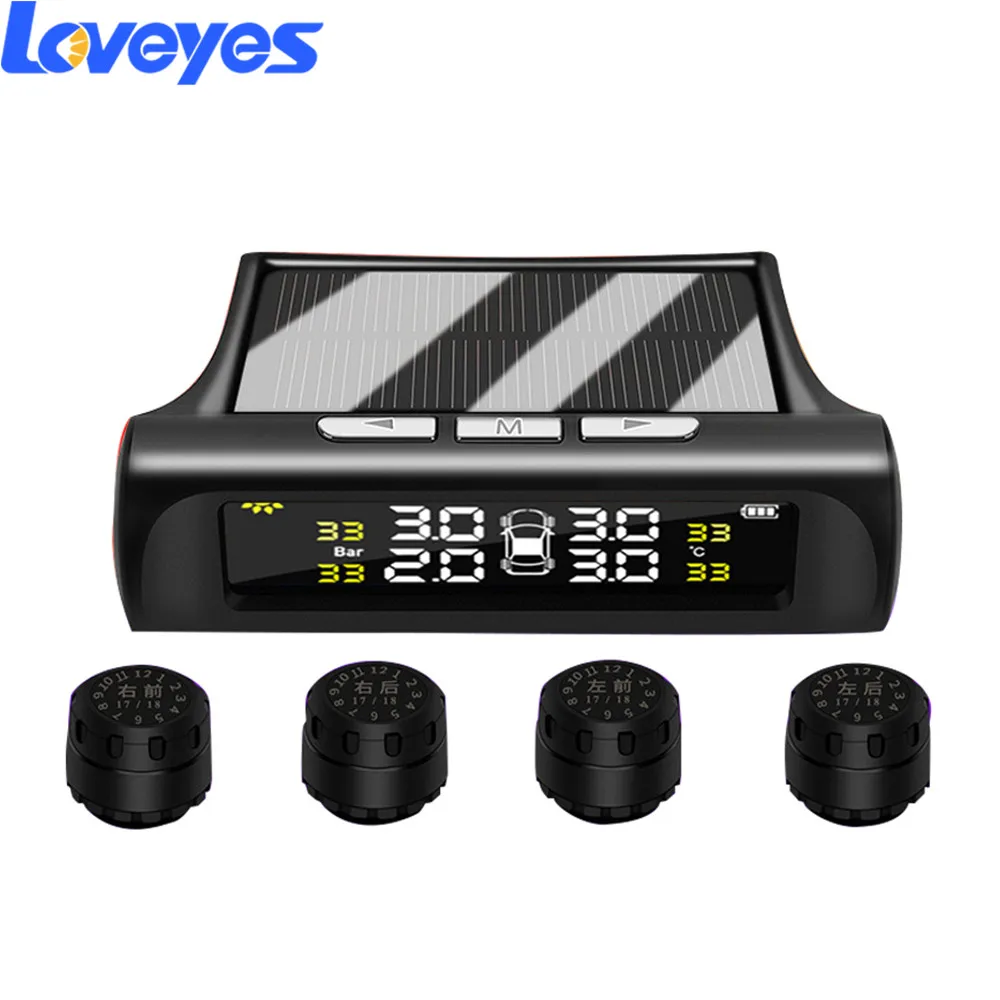 Автомобильный монитор давления в шинах цветной экран TPMS Солнечная USB внешняя