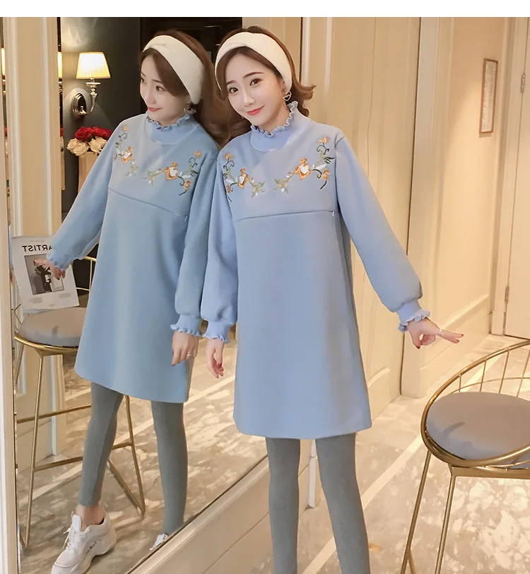 

Nursing Clothes Postpartum Breast Milk New Style Pregnant Women Nursing Woolen Brushed And Thick Embroidery Fashion Nursing Nurs