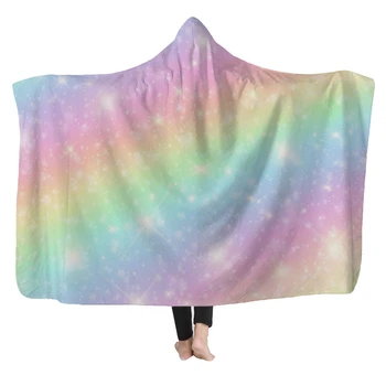 

XC USHIO Colorful Rainbow Winter Warm Soft Plush Wearable Hoodie Blanket Adults Hooded Blanket Kids Fleece Throw Blankets