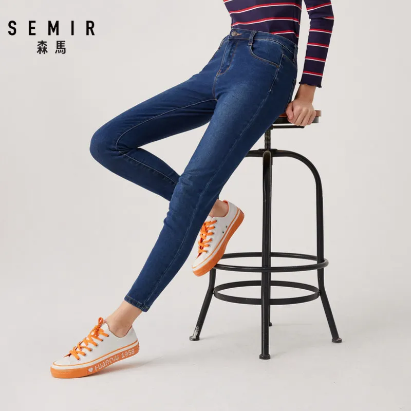 Джинсы SEMIR женские, облегающие, вымытые, супер облегающие, на молнии, с кнопками, в стиле ретро Джинсы SEMIR женские, облегающие, вымытые, супер облегающие, на молнии, с кнопками, в стиле ретро