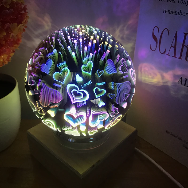 Heart lamp Деревянный красочный 3d Свет Волшебный проектор шар 3d лампа Usb источник питания спальня атмосферный ночник небо настольная лампа - Испускаемый цвет: Heart lamp