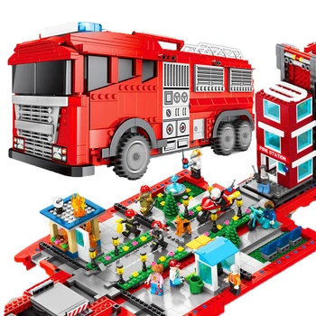 

City view fire 1 change 2 Trucks Building Block legoING Car compatible with station firefighter Bricks fireman toy children gift
