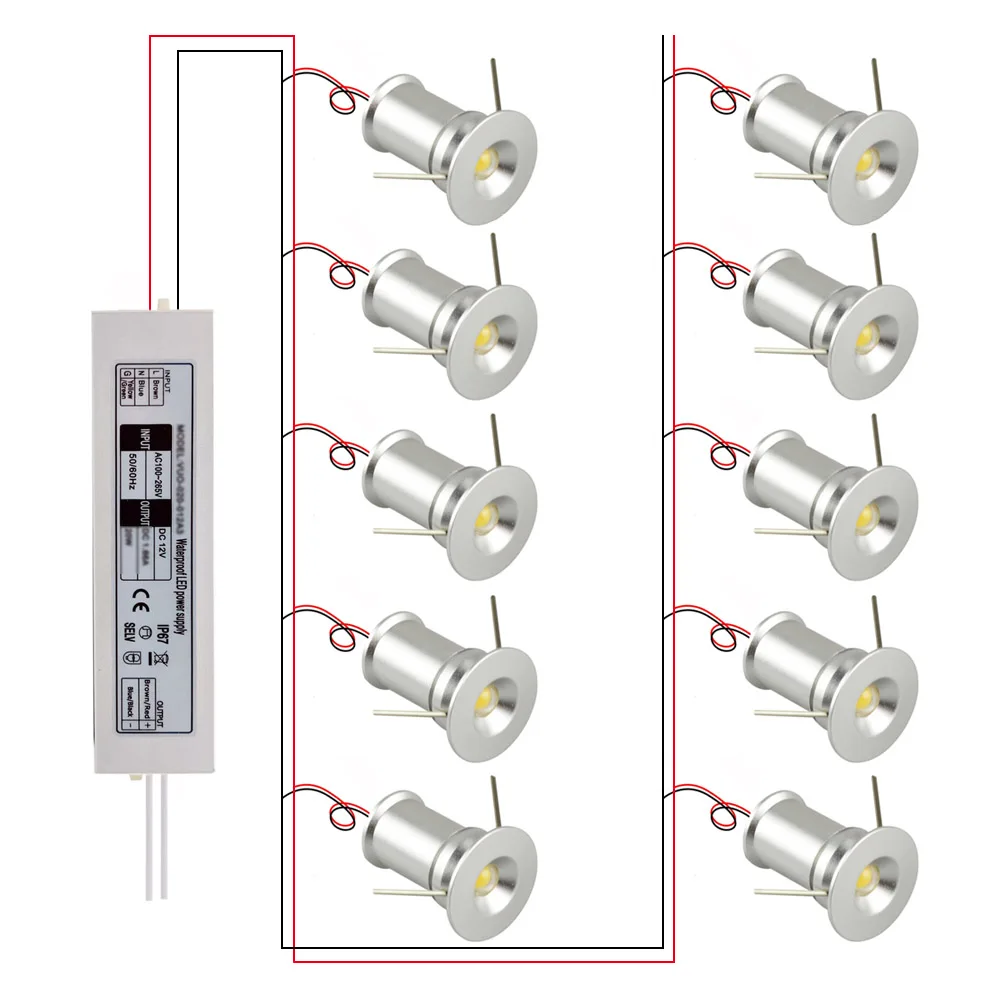 

10 шт 1 Вт DC12V IP65 Светодиодный точечный мини-светильник светодиодный потолочный прожектор кабинетное освещение черный, белый цвет в серебряном корпусе с светильник с трансформатором