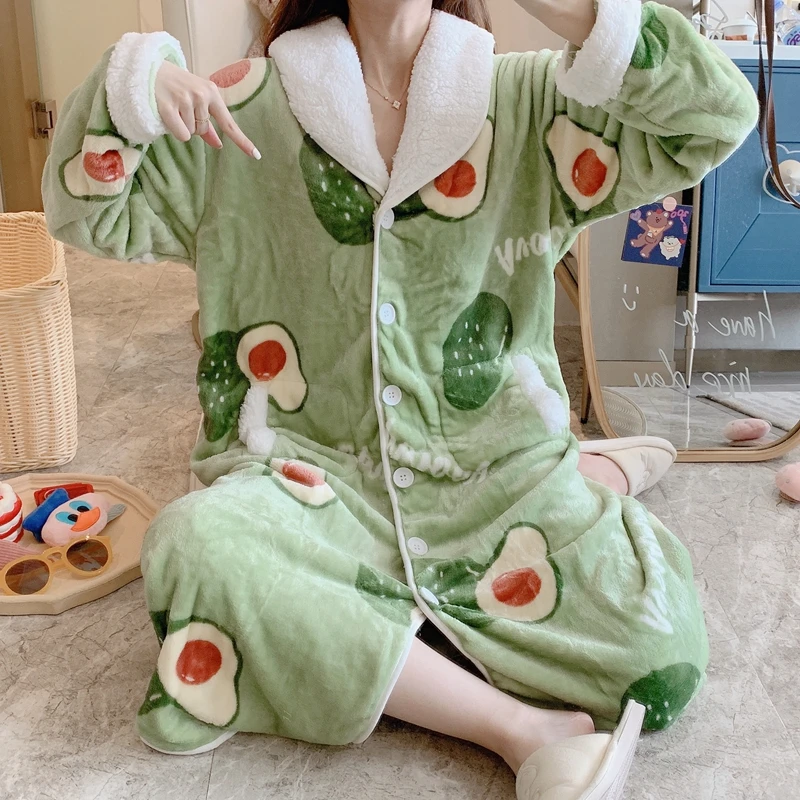 

Winter Pajamas Women Sleepwear Cartoon Gown Flannel Pyjamas Night-Robe Warm Nightdress Fashion Sexy