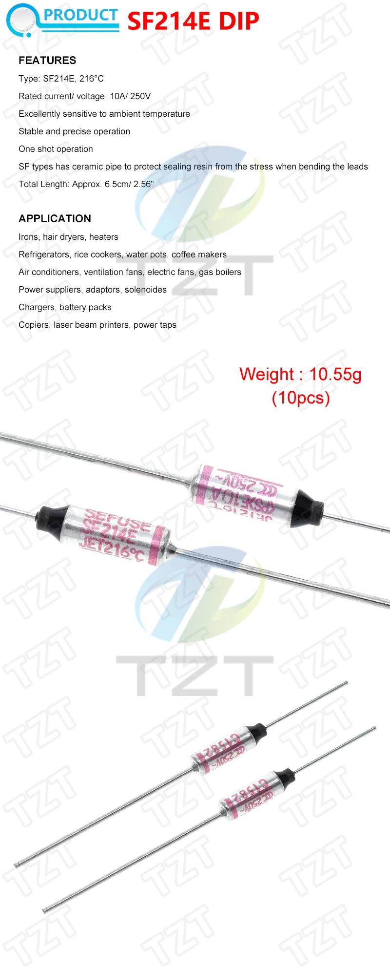 GREATZT 10/30 Stück SF214E DIP SEFUSE Thermosicherungen für NEC Thermosicherung 216°C 216 Grad 10A 250V Celsius Stromkreisabschaltung Thermosicherung – Detail 1