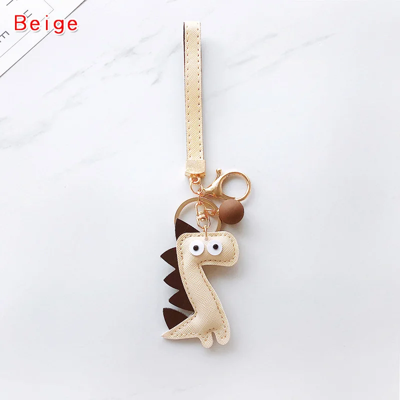 Beige Милый брелок для ключей динозавры мультфильм животное кукла брелок Kawaii креативный брелок для ключей сумка автомобиль ювелирный подвесной Шарм для женщин девочек Подарки - Цвет: Beige