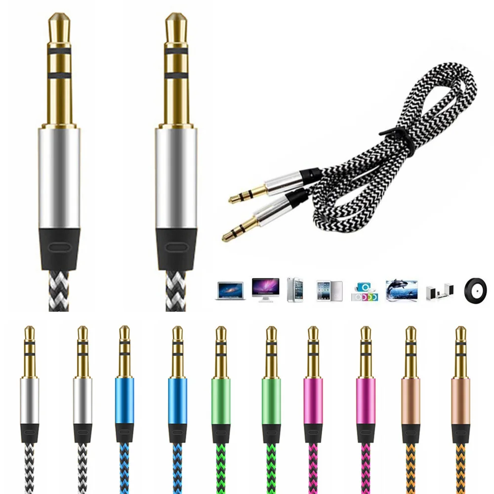 

High Quality 1M Car Audio Jack Plug Male To Male AUX Cable 3.5 Mm Audio Male to Male Cables For Headphone MP3