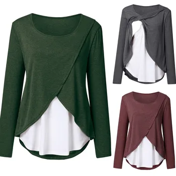 

2019 New Plus Size S-3XL Pregnancy Clothing Women Pregnant Nusring Maternity Long Sleeve Splicing Tops Pullover Hooded A2